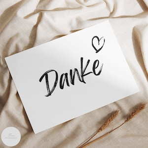Karte "Danke" mit Herz | Grußkarte | Dankekarte | Postkarte | sw | DIN A6