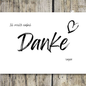 Karte "Ich möchte einfach Danke sagen" mit Herz | Grußkarte | Dankekarte | Postkarte | sw | DIN A6