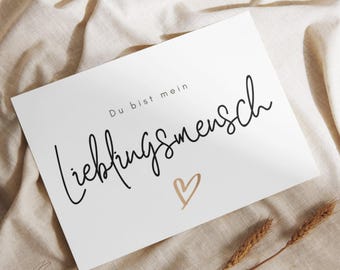 Karte "Du bist mein Lieblingsmensch" mit Herz | Grußkarte | Dankeskarte | Postkarte | sw | DIN A6