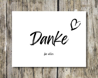 Karte "Danke für alles" mit Herz | Grußkarte | Dankekarte | Postkarte | sw | DIN A6