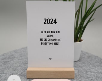 Tischkalender | Postkartenkalender | Kalender 2024 | Schatz | Paar | Partner | Geschenk Valentinstag | Aufsteller/Ständer | 12 Sprüche