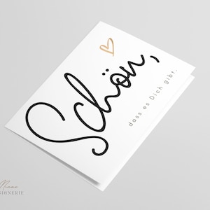 Klappkarte "Schön, dass es Dich gibt." mit Herz | Grußkarte | Dankekarte | Postkarte | sw | 10,5 x 14,8 cm