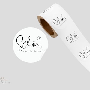 Aufkleber „Schön, dass Du da bist.“ | Etikett Gastgeschenk | Aufkleber Hochzeit | Sticker Taufe |Geschenkverpackung | sw | 5 cm