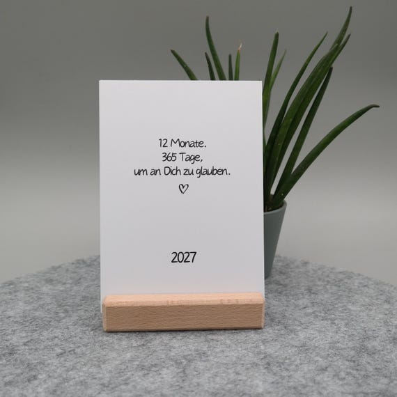 Tischkalender | Postkartenkalender | Kalender 2027 | Motivation-Mutmacher mit Aufsteller/Ständer Acryl Holz | 12 Sprüche | Motivationskarten