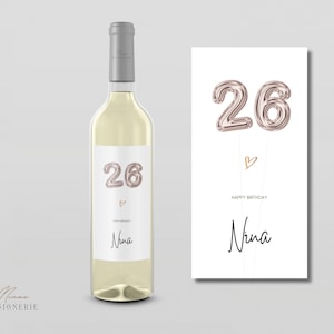 Personalisiertes Weinetikett zum Geburtstag mit Zahlen & Name | Modernes Luftballon-Design in Silber oder Rosé | Happy Birthday|Weingeschenk