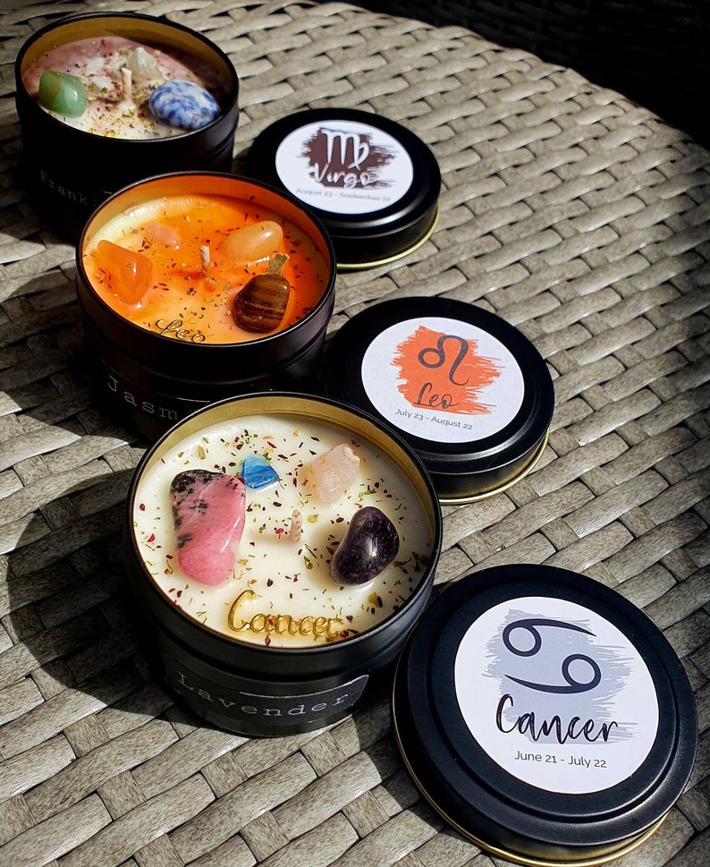 Zodiac Crystal Candles Star Sign Candle Handmade Etsy UK