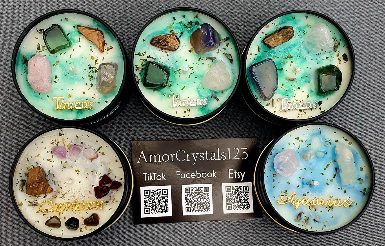 Zodiac Crystal Candles Star Sign Candle Handmade Etsy UK