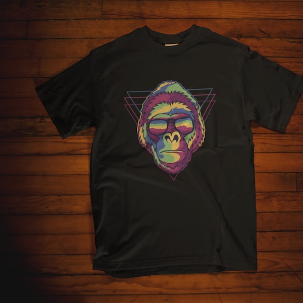 T-shirt Gorille Coloré avec Lunettes Vintage : Un Look Rétro Unique sur Etsy