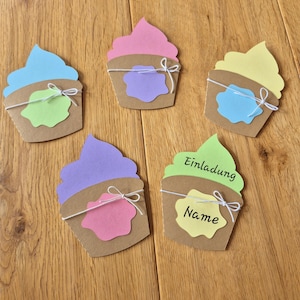 Einladungen zum Kindergeburtstag. Selbst-Bastel-Set (DIY) oder schon fertig. Tolle Einladungen für die Freunde des Kindes. Muffins Einladung