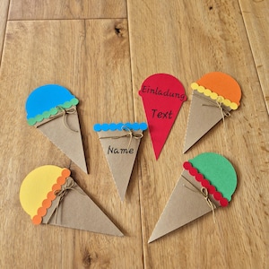Einladungen zum Kindergeburtstag. Selbst-Bastel-Set (DIY) oder bereits fertig. Tolle Einladungen für die Freunde des Kindes. Eis - Einladung