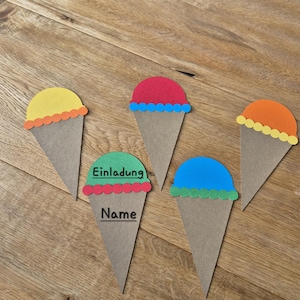 Einladungen zum Kindergeburtstag. Selbst-Bastel-Set (DIY) oder bereits fertig. Tolle Einladungen für die Freunde des Kindes. Eis - Einladung