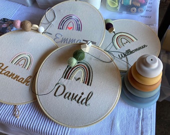 Embroidery hoop with baby's name, birth gift