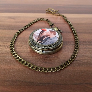 Custom Pocket Watch Anniversary Gift - Personalized Gift Box with Name, Date or Custom Message - Photo Pocket Watch with Wooden  Gift Box