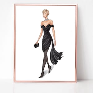 The “Revenge Dress” Print, Princess Diana Fashion illustration poster print, princess wall art, princess Diana gift, revenge dress sketch