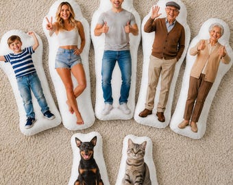 Benutzerdefiniertes Fotokissen, personalisiertes Körperkissen, Geschenk für Kinder, Familienfotokissen, einzigartiges personalisiertes Hauptdekor, kundenspezifisches Gesichtskissen