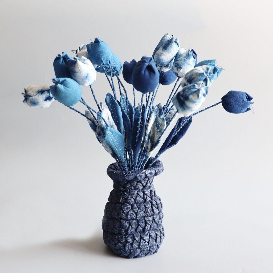 Handmade Tie Dye Tulips, Botanical Blue Dye Flowers, Mother's Day Gifts