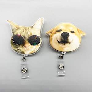Custom badge reels, personalized dog or cat face photo, pet badge reels, nurse ID holder, name badge holder,Customized Animal Badge Reel