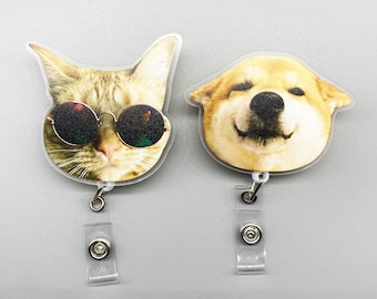 Custom badge reels, personalized dog or cat face photo, pet badge reels, nurse ID holder, name badge holder,Customized Animal Badge Reel