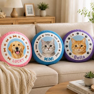 Custom Pet Pillow – Personalized Round Cat & Dog Face Cushion, Photo Keepsake, Plush Decorative Pillow for Home