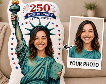 Custom 4th of July Pillow, Personalized Independence Day Photo Pillow, 250th Anniversary Patriotic Gift, Custom Face Pillow, USA Decor