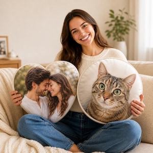 Custom Photo Pillow Heart & Round – Personalized Pet Cat Pillow Couple Pillow – Custom Shape Cushion Gift – Unique Gift for  Pet Lovers