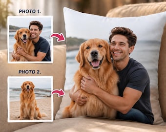 Personalized Pet Pillow, Double-Sided Dog & Owner Cushion, Custom Golden Retriever Photo Gift, Keepsake Pillow for Pet Lovers