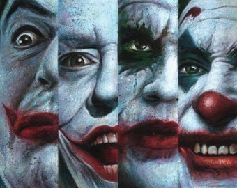 The Joker - A4 Original Art Print - Four Jokers Cesar Romero Jack Nicholson Heath Ledger Joaquin Phoenix - Acrylic Painting