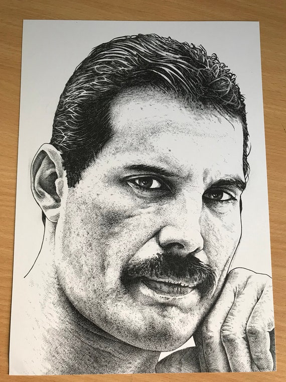 Freddie Mercury - A4 Original Art Print - Pen and Ink
