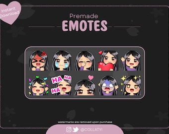Black Hair Girl Emotes Pack for Twitch, Youtube streamers or Discord