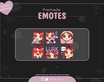 6 Bright Red Hair Girl Emotes for Twitch, Youtube streamers or Discord