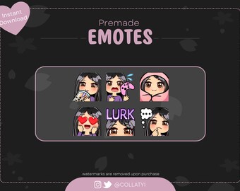6 Black Hair Girl Emotes for Twitch, Youtube streamers or Discord