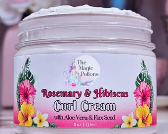 Rosemary Hibiscus Curl Cream: Flaxseed Aloe Vera, Hair Growth (8oz)