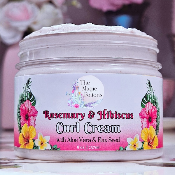 Rosemary Hibiscus Curl Cream: Flaxseed Aloe Vera, Hair Growth (8oz)