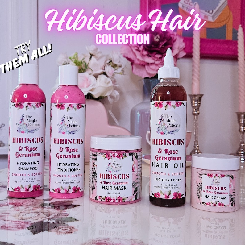 Hibiscus & Rose Geranium Hair Cream, Leave in Conditioner, Style and