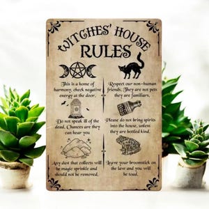 Witches&#39; House Rules Metal Sign – Vintage Pagan Home Decor