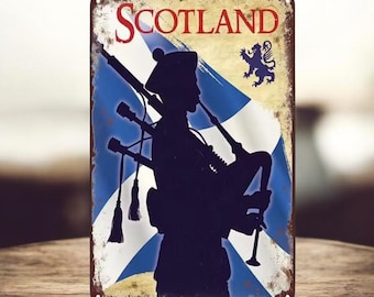 Scottish Bagpiper Wall Art, Rustic Highland Decor, Celtic Scotland Sign