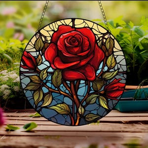 Red rose my love  Round Acrylic Suncatcher  Vibrant Window Decoration for Home & Garden