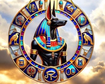 Ancient Egyptian Anubis Stained Glass effect acrylic Suncatcher. Home window decor