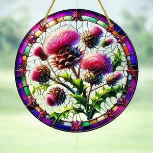 Scottish highland Thistle’s Sun Catcher | Stained Glass Acrylic Window Hanging Decor