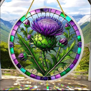 BEST SELLER Scottish Thistle Sun Catcher | Stained Glass Acrylic Window Hanging Decor