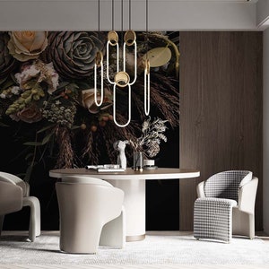 Large Dark Peony Flower Wallpaper, Floral Wallpaper With Black Background, Removable Self-adhesive Wallpaper - Peel and Stick