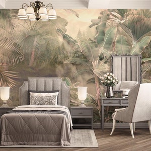Tropische Dschungelpflanzen Regenwald Tapete, Palmen Schälen und Stick Wandbild, Exotische Pflanzen Schälen und Stick, Botanisches Wandbild