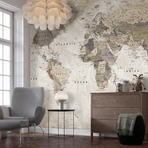 Papel pintado vintage con mapa político del mundo, mural de pared autoadhesivo