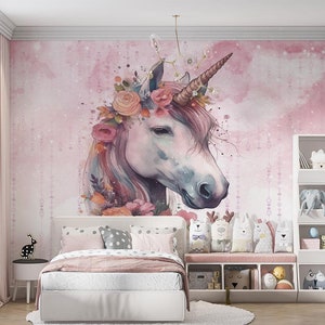 Carta da parati Unicorno Baby Horse, Carta da parati rosa, Camera dei bambini, Carta da parati, Carta da parati per bambini, Carta da parati regalo