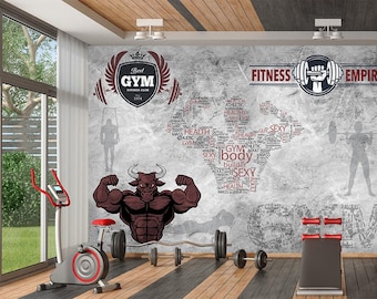 Muscular Bull Gym Wallpaper, Fitness Adhesive Wallpaper