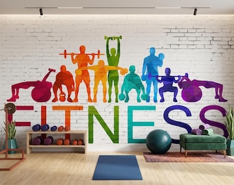 Fitness Gym Wallpaper, Colorful Brick Wall, Peel and Stick
