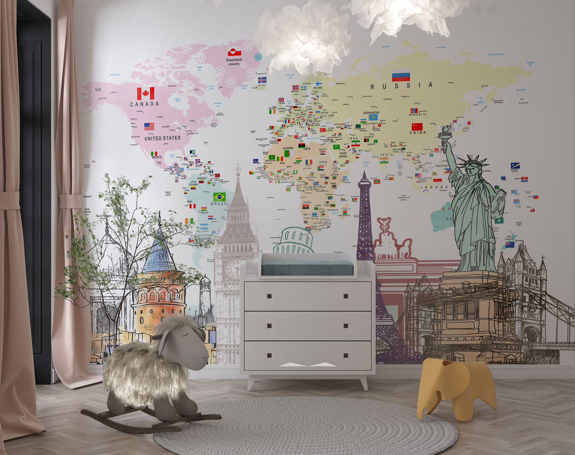 Kids World Map Wallpaper, Educational Nursery Mural, Self Adhesive - Etsy