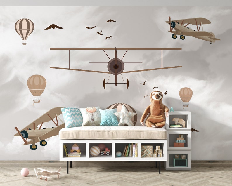 Airplane Nursery Wallpaper, Kids Room Wall Decor - Etsy