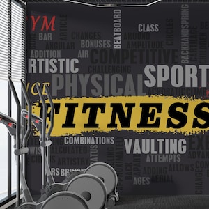 Fitness Gym Word Art Wallpaper, Peel and Stick, Inspirational Studio Decor