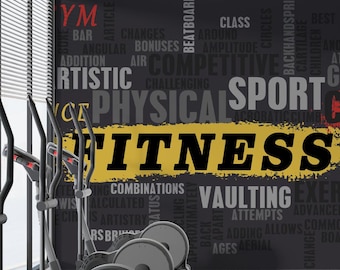 Fitness Gym Word Art Wallpaper, Peel and Stick, Inspirational Studio Decor